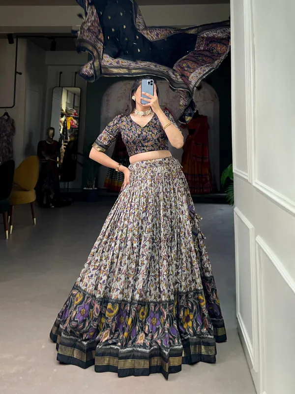 Multicolor_Luxury_Floral_Printed_Tussar_Silk_Lehenga_Choli_Designer_Dupatta_For_Women