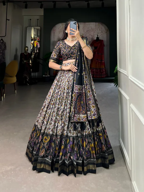 Multicolor_Luxury_Floral_Printed_Tussar_Silk_Lehenga_Choli_Designer_Dupatta_For_Women