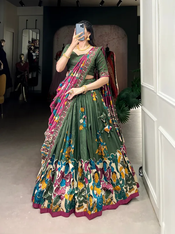 Multicolor_Festive_Wear_Tussar_Silk_Lehenga_Choli_Set_Foil_Work_And_Tassels_For_Women