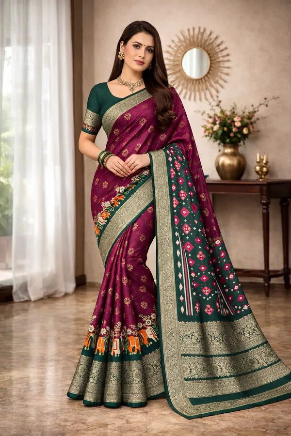 Magenta_Designer_Freehand_Dola_Jacquard_Border_Silk_Saree_For_Women