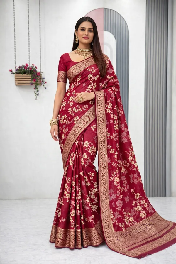 Rani_Pink_Designer_Freehand_Dola_Silk_Saree_For_Women