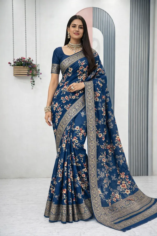 Skyblue_Designer_Freehand_Dola_Silk_Saree_For_Women