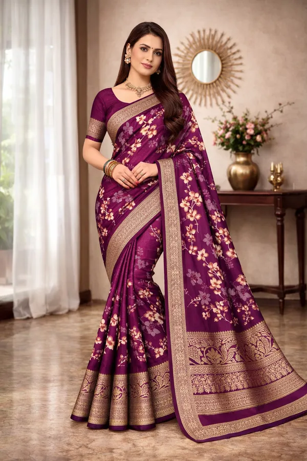 Magenta_Designer_Freehand_Dola_Silk_Saree_For_Women