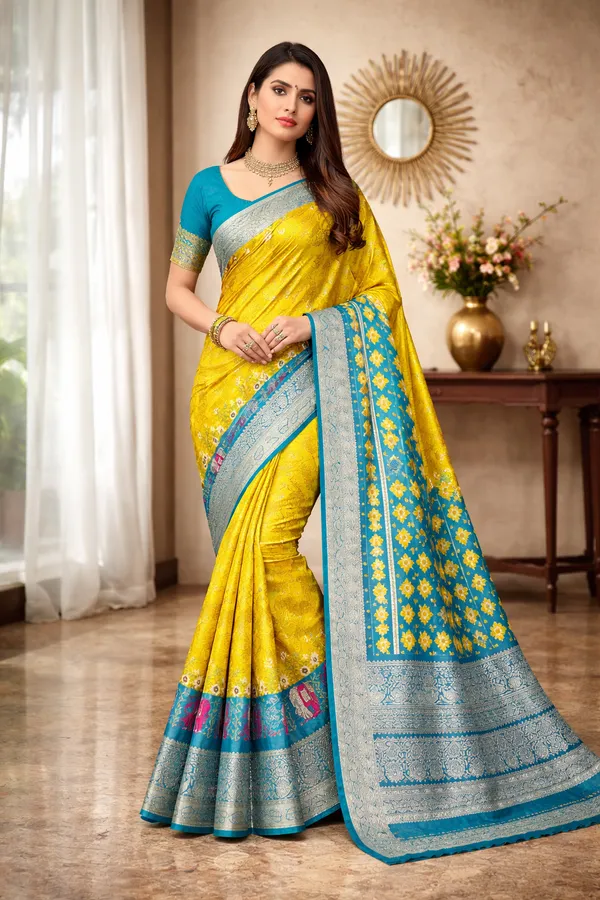 Yellow_Designer_Freehand_Dola_Jacquard_Border_Silk_Saree_For_Women