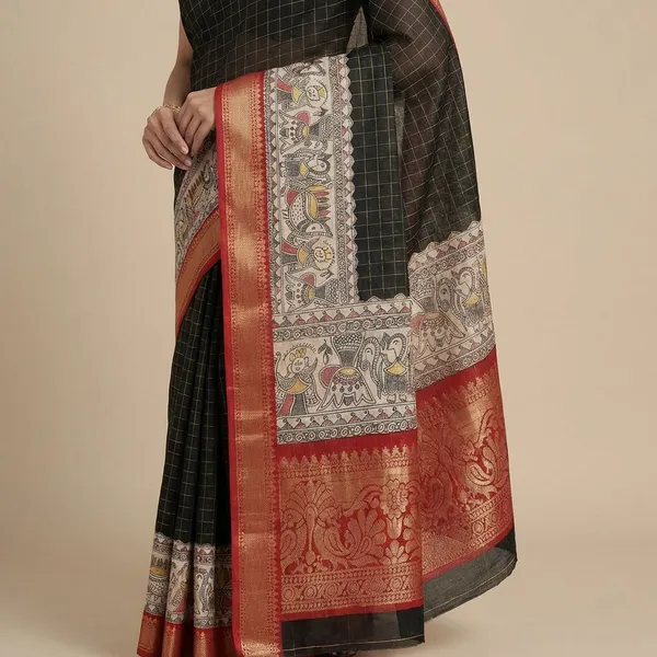 Black_Designer_Freehand_Dola_Silk_Saree_For_Women