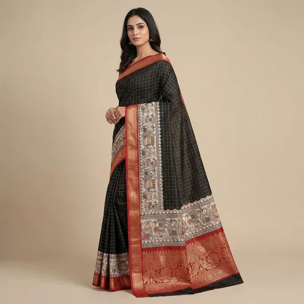 Black_Designer_Freehand_Dola_Silk_Saree_For_Women