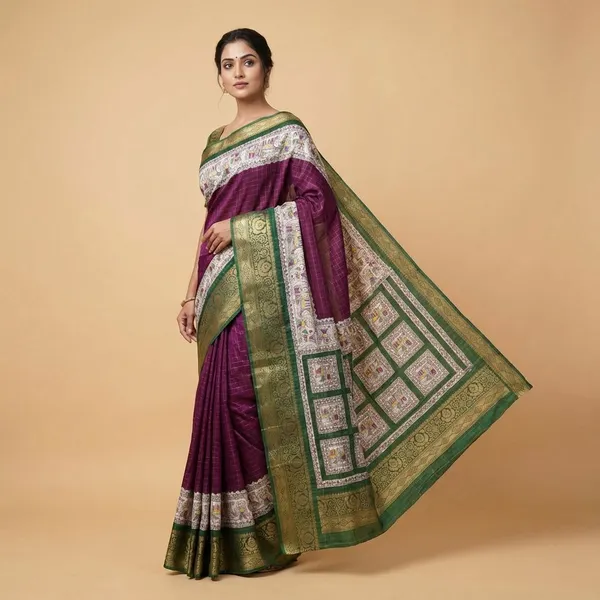 Magenta_Designer_Freehand_Dola_Silk_Saree_For_Women