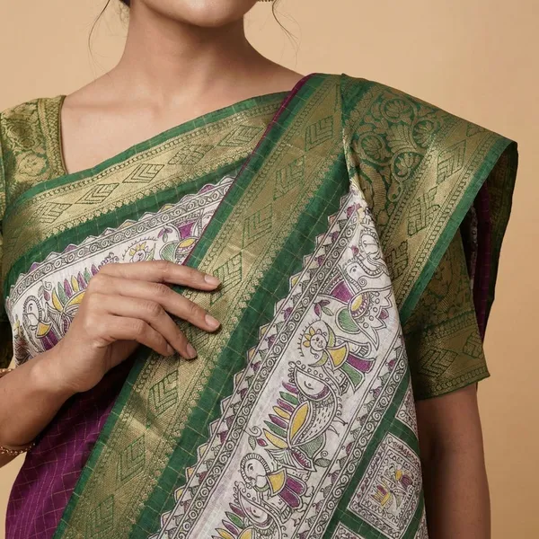 Magenta_Designer_Freehand_Dola_Silk_Saree_For_Women