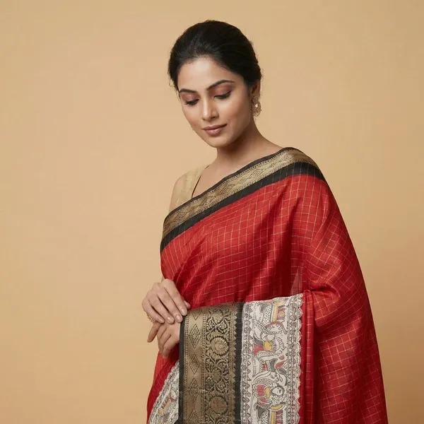 Red_Designer_Freehand_Dola_Silk_Saree_For_Women