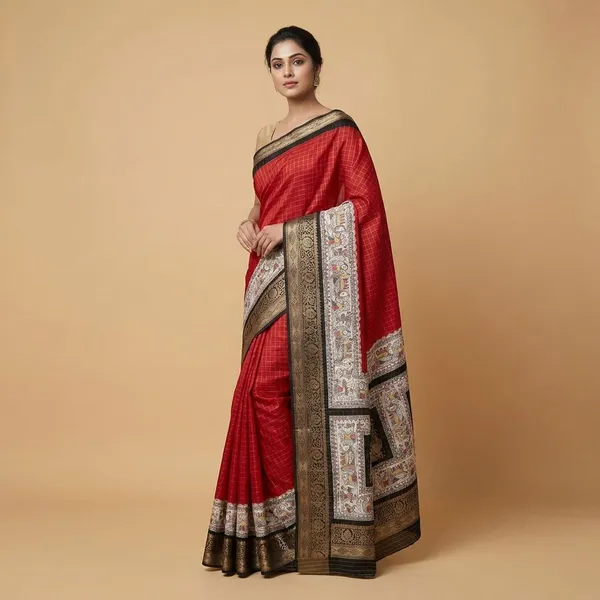 Red_Designer_Freehand_Dola_Silk_Saree_For_Women