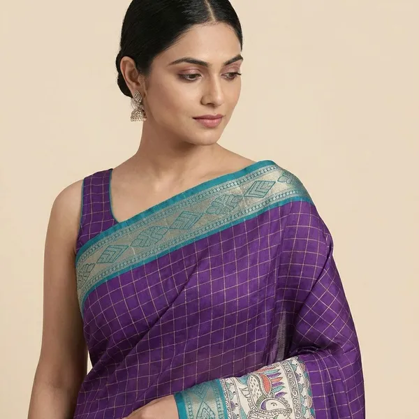 Dark_Purple_Designer_Freehand_Dola_Silk_Saree_For_Women