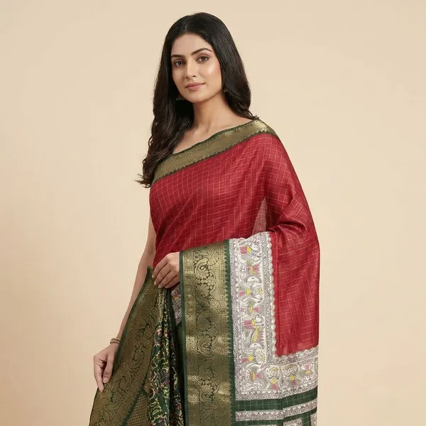 Maroon_Designer_Freehand_Dola_Silk_Saree_For_Women