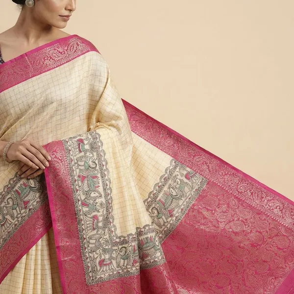 Off_White_Designer_Freehand_Dola_Silk_Saree_For_Women