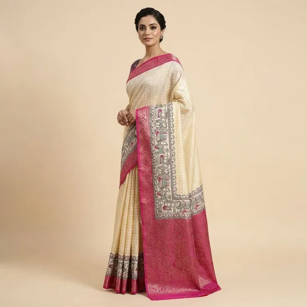 Off_White_Designer_Freehand_Dola_Silk_Saree_For_Women