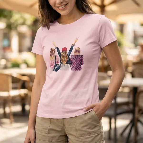 Women'S_Pink_Graphic_T-Shirt_-_Three_Girls_Design