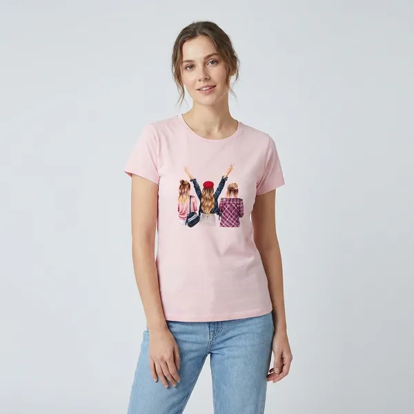 Women'S_Pink_Graphic_T-Shirt_-_Three_Girls_Design
