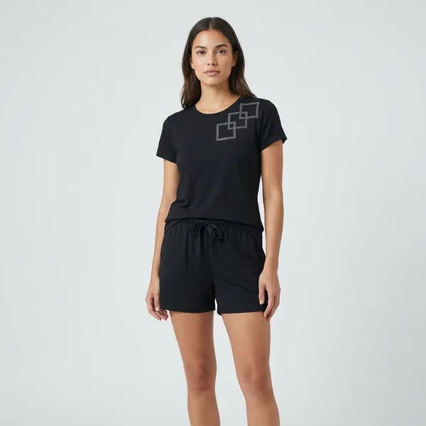 Black_Athleisure_Co-Ord_Set_-_Women'S_Casual_T-Shirt_And_Shorts_Combo