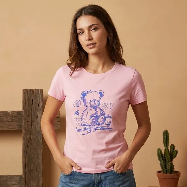 Pink_Graphic_Print_Teddy_Bear_T-Shirt_For_Women