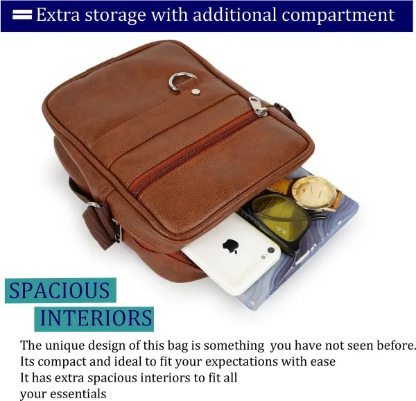 Tan_Leatherette_Solid_Zipper_Sling_Bag_For_Men
