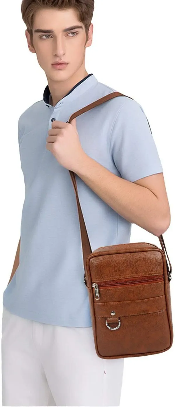 Tan_Leatherette_Solid_Zipper_Sling_Bag_For_Men
