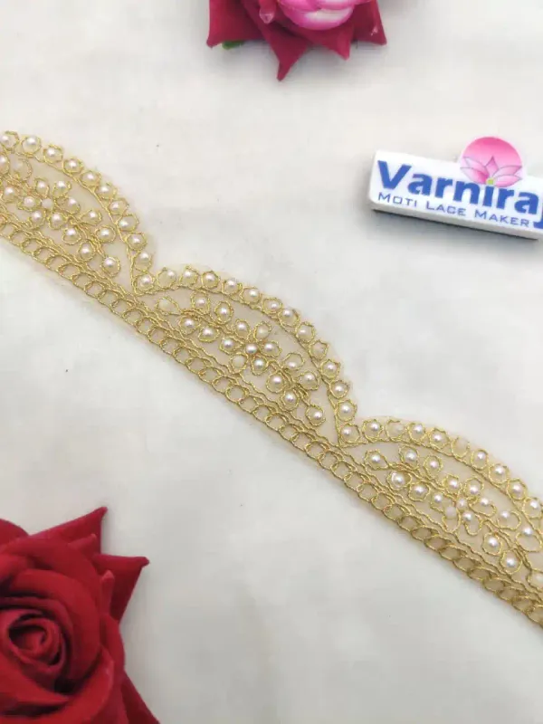 Gold_And_White_Cotton_Premium_Stone_And_Mirror_Border_For_Women