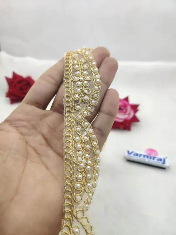 Gold_And_White_Cotton_Premium_Stone_And_Mirror_Border_For_Women