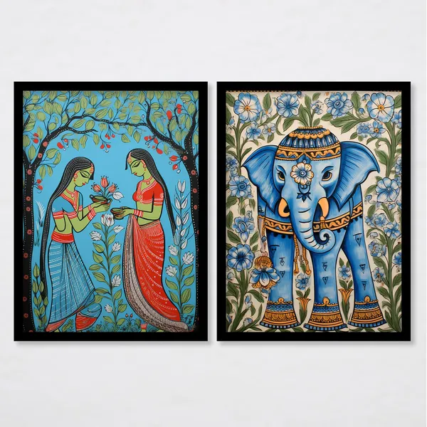 ARTELLY_Traditional_Framed_Wall_Art_Paintings_For_Wall_Decoration_-_Madhubani_Art_Painting_For_Living_Room_Bedroom_Office_Hotels_Frames_For_Wall_Decor_(Set_of_2)_(Medium,_ART_1)