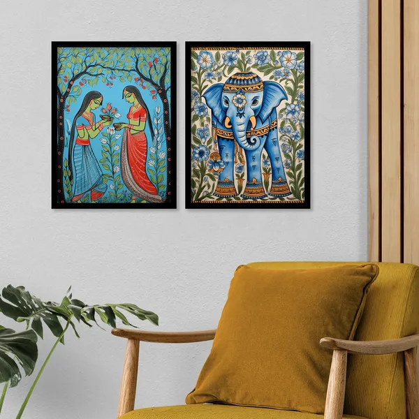 ARTELLY_Traditional_Framed_Wall_Art_Paintings_For_Wall_Decoration_-_Madhubani_Art_Painting_For_Living_Room_Bedroom_Office_Hotels_Frames_For_Wall_Decor_(Set_of_2)_(Medium,_ART_1)