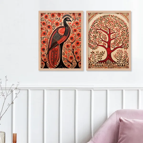 ARTELLY_Madhubani_Wall_Painting_For_Living_Room_Bedroom_Wall_Decor_Frames_-_Painting_for_Wall_Decoration_-_Traditional_Framed_Wall_Art_(Set_of_2)_(Medium,_ART_1)