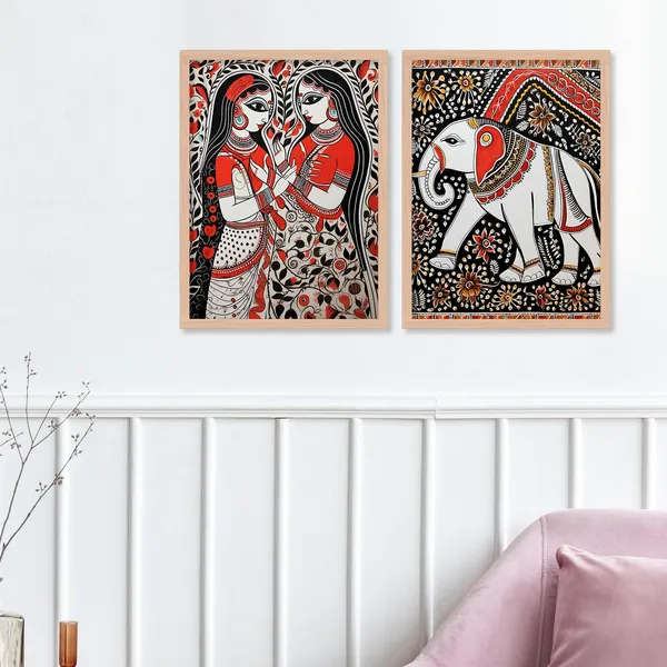 ARTELLY_Madhubani_Wall_Painting_For_Living_Room_Bedroom_Wall_Decor_Frames_-_Painting_for_Wall_Decoration_-_Traditional_Framed_Wall_Art_(Set_of_2)_(Medium,_ART_3)