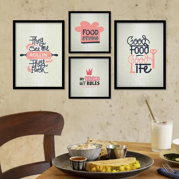 ARTELLY_Food_Quotes_Wall_Frames_Restaurant_Posters_for_Wall_-_Kitchen_posters_framed_-_Kitchen_Quotes_Wall_Decor_–_Dining_Room_Quotes_Paintings_Home_Decoration_(Set_of_4)_(Large,_4)