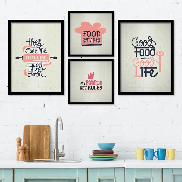 ARTELLY_Food_Quotes_Wall_Frames_Restaurant_Posters_for_Wall_-_Kitchen_posters_framed_-_Kitchen_Quotes_Wall_Decor_–_Dining_Room_Quotes_Paintings_Home_Decoration_(Set_of_4)_(Large,_4)