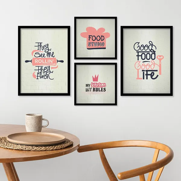 ARTELLY_Food_Quotes_Wall_Frames_Restaurant_Posters_for_Wall_-_Kitchen_posters_framed_-_Kitchen_Quotes_Wall_Decor_–_Dining_Room_Quotes_Paintings_Home_Decoration_(Set_of_4)_(Large,_4)