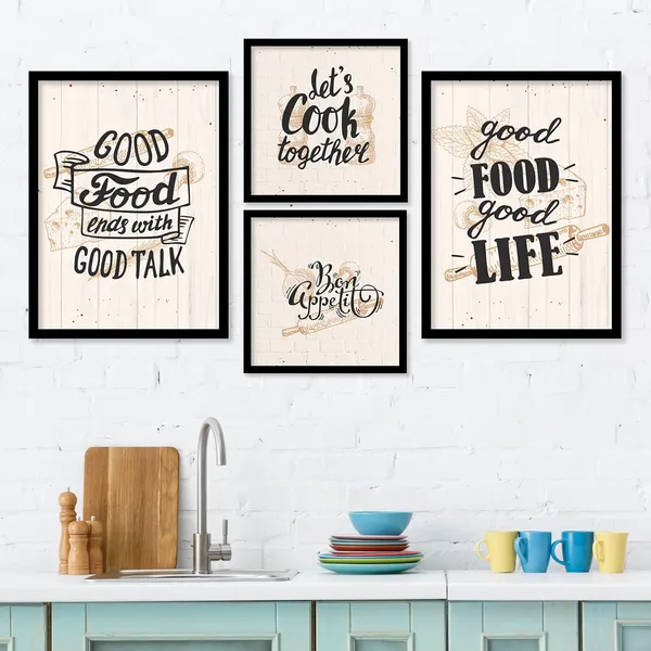ARTELLY_Food_Quotes_Wall_Frames_Restaurant_Posters_for_Wall_-_Kitchen_posters_framed_-_Kitchen_Quotes_Wall_Decor_–_Dining_Room_Quotes_Paintings_Home_Decoration_(Set_of_4)_(Large,_3)