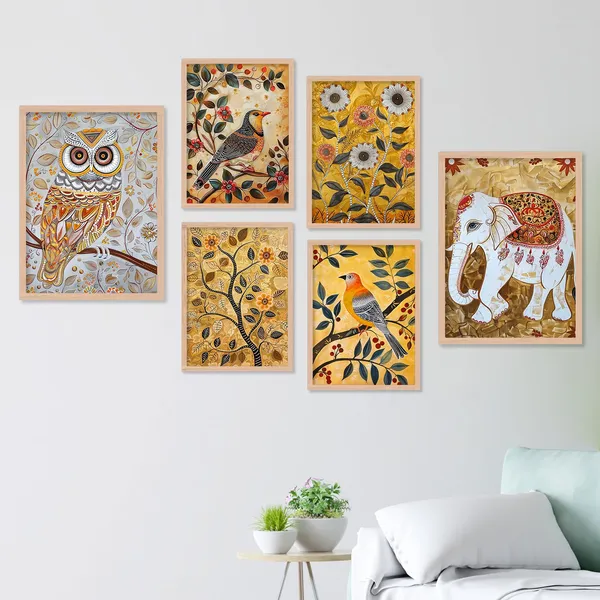 ARTELLY_Madhubani_Paintings_For_Wall_Decoration_-_Framed_Traditional_Painting_For_Living_Room_Bedroom_-_Pichwai_Frames_For_Wall_Decor_(Set_of_6)_(Indian_Art_1)