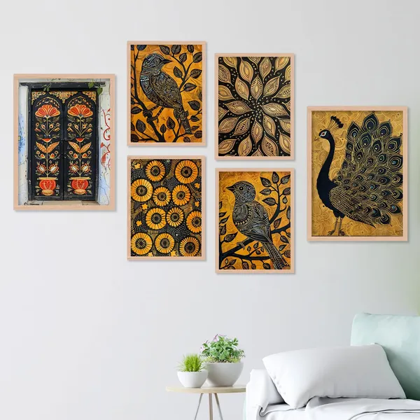 ARTELLY_Madhubani_Paintings_For_Wall_Decoration_-_Framed_Traditional_Painting_For_Living_Room_Bedroom_-_Pichwai_Frames_For_Wall_Decor_(Set_of_6)_(Indian_Art_4)