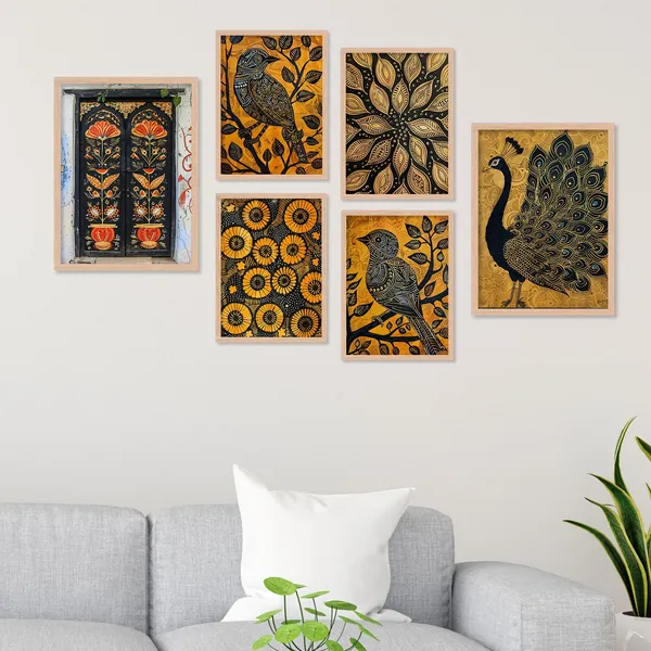 ARTELLY_Madhubani_Paintings_For_Wall_Decoration_-_Framed_Traditional_Painting_For_Living_Room_Bedroom_-_Pichwai_Frames_For_Wall_Decor_(Set_of_6)_(Indian_Art_4)