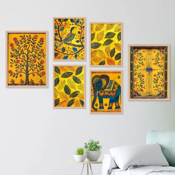 ARTELLY_Madhubani_Paintings_For_Wall_Decoration_-_Framed_Traditional_Painting_For_Living_Room_Bedroom_-_Pichwai_Frames_For_Wall_Decor_(Set_of_6)_(Indian_Art_2)