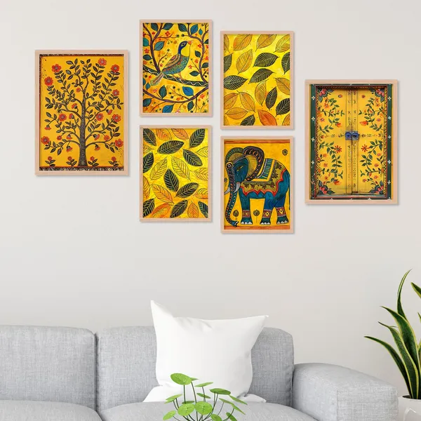 ARTELLY_Madhubani_Paintings_For_Wall_Decoration_-_Framed_Traditional_Painting_For_Living_Room_Bedroom_-_Pichwai_Frames_For_Wall_Decor_(Set_of_6)_(Indian_Art_2)