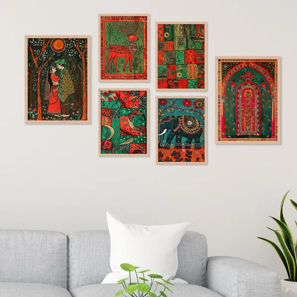 ARTELLY_Madhubani_Paintings_For_Wall_Decoration_-_Framed_Traditional_Painting_For_Living_Room_Bedroom_-_Pichwai_Frames_For_Wall_Decor_(Set_of_6)_(Indian_Art_6)