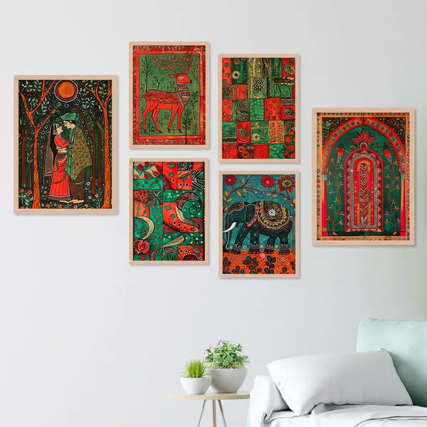 ARTELLY_Madhubani_Paintings_For_Wall_Decoration_-_Framed_Traditional_Painting_For_Living_Room_Bedroom_-_Pichwai_Frames_For_Wall_Decor_(Set_of_6)_(Indian_Art_6)