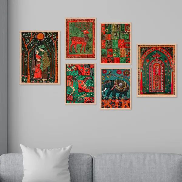 ARTELLY_Madhubani_Paintings_For_Wall_Decoration_-_Framed_Traditional_Painting_For_Living_Room_Bedroom_-_Pichwai_Frames_For_Wall_Decor_(Set_of_6)_(Indian_Art_6)