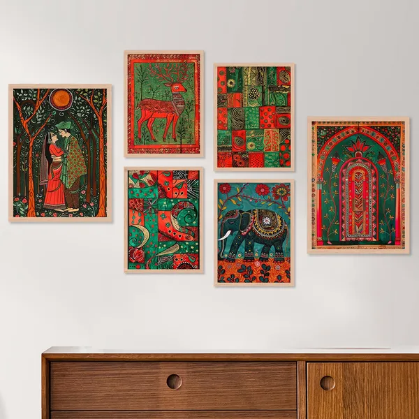 ARTELLY_Madhubani_Paintings_For_Wall_Decoration_-_Framed_Traditional_Painting_For_Living_Room_Bedroom_-_Pichwai_Frames_For_Wall_Decor_(Set_of_6)_(Indian_Art_6)