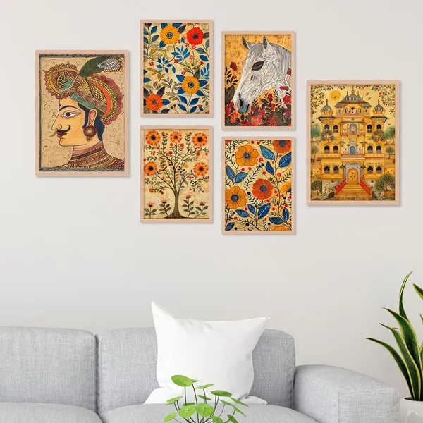 ARTELLY_Madhubani_Paintings_For_Wall_Decoration_-_Framed_Traditional_Painting_For_Living_Room_Bedroom_-_Pichwai_Frames_For_Wall_Decor_(Set_of_6)_(Indian_Art_3)