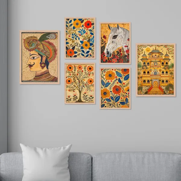 ARTELLY_Madhubani_Paintings_For_Wall_Decoration_-_Framed_Traditional_Painting_For_Living_Room_Bedroom_-_Pichwai_Frames_For_Wall_Decor_(Set_of_6)_(Indian_Art_3)