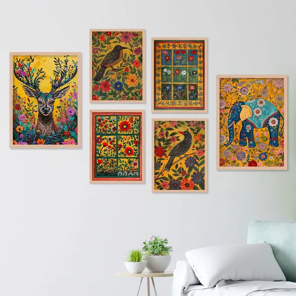 ARTELLY_Madhubani_Paintings_For_Wall_Decoration_-_Framed_Traditional_Painting_For_Living_Room_Bedroom_-_Pichwai_Frames_For_Wall_Decor_(Set_of_6)_(Indian_Art_8)
