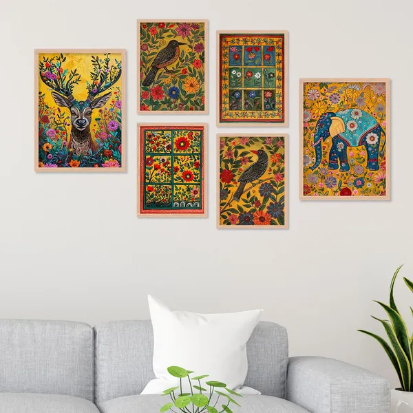 ARTELLY_Madhubani_Paintings_For_Wall_Decoration_-_Framed_Traditional_Painting_For_Living_Room_Bedroom_-_Pichwai_Frames_For_Wall_Decor_(Set_of_6)_(Indian_Art_8)