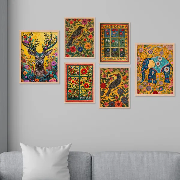 ARTELLY_Madhubani_Paintings_For_Wall_Decoration_-_Framed_Traditional_Painting_For_Living_Room_Bedroom_-_Pichwai_Frames_For_Wall_Decor_(Set_of_6)_(Indian_Art_8)