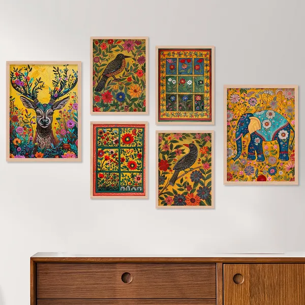 ARTELLY_Madhubani_Paintings_For_Wall_Decoration_-_Framed_Traditional_Painting_For_Living_Room_Bedroom_-_Pichwai_Frames_For_Wall_Decor_(Set_of_6)_(Indian_Art_8)