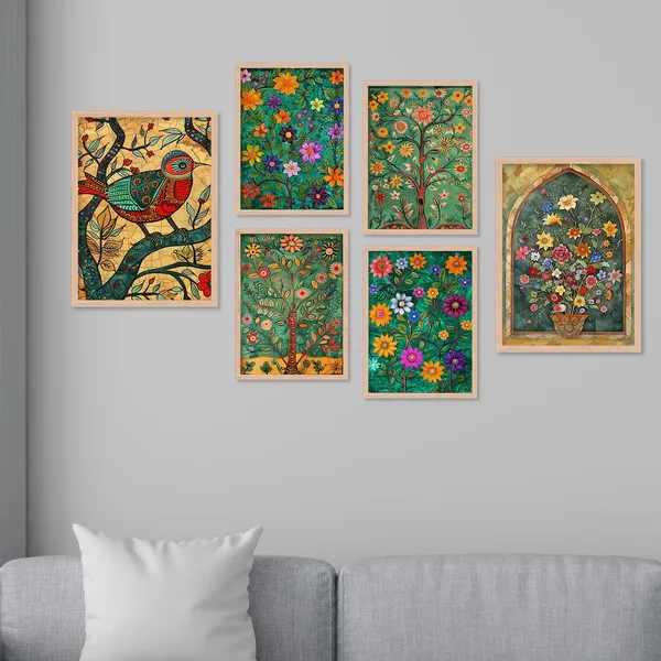 ARTELLY_Madhubani_Paintings_For_Wall_Decoration_-_Framed_Traditional_Painting_For_Living_Room_Bedroom_-_Pichwai_Frames_For_Wall_Decor_(Set_of_6)_(Indian_Art_9)
